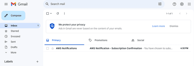 Email inbox - accepting AWS SNS topic