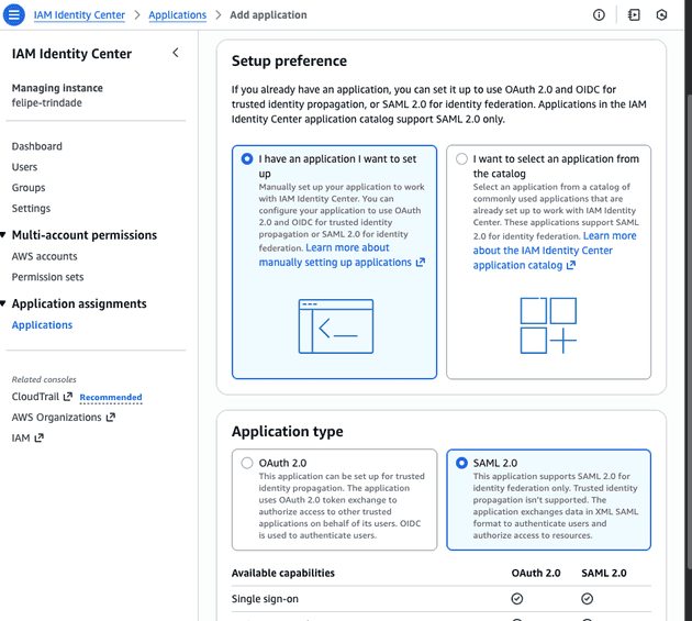 Selecting type of the application to be SAML 2.0
