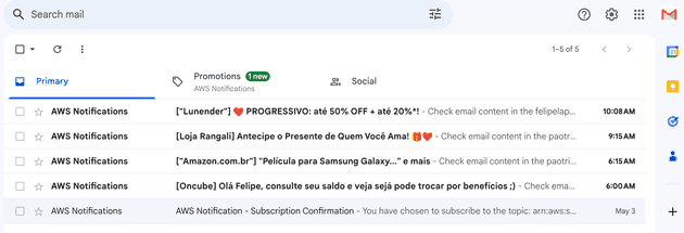 Screenshot inbox from receiver email