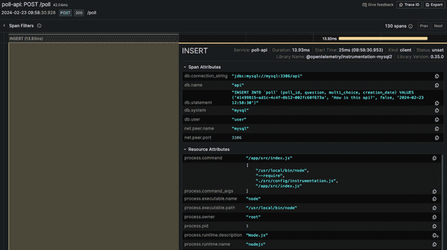 A screenshot of a span of a SQL query in a trace.