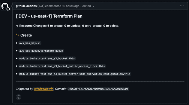 Terraform plan as GitHub comment